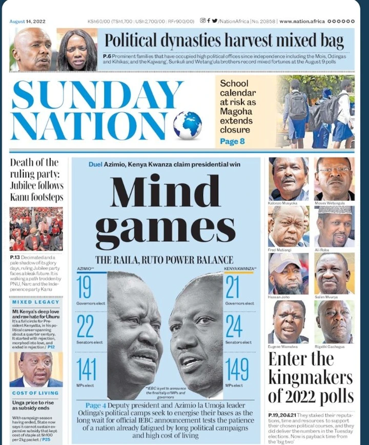 Review Of Sunday 14th Newspaper Headlines Standard Sunday Nation Taifa Jumapili Mutembei Tv